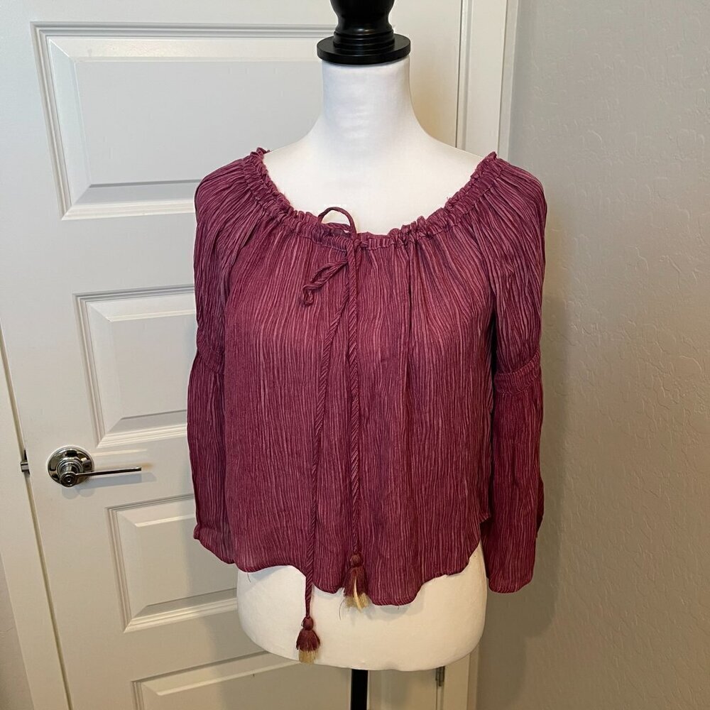 Peasant Top by Lunik in Wine or Burgundy- Size Large NWT (368)